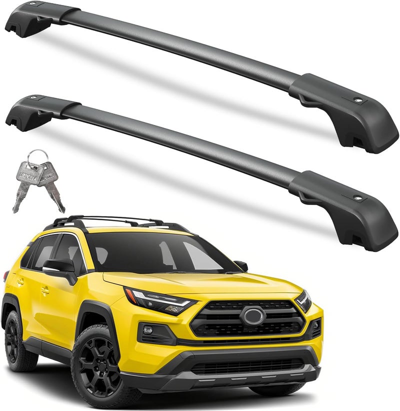 wonderdriver حامل سقف قابل للقفل بوزن 300 رطل مع قضبان عرض متوافقة مع RAV4 Adventure/TRD Off-Road من 2019-2025، قضبان سقف ألمنيوم ثقيلة لتحميل القوارب، حاملة أمتعة سقف سوداء. - Image 1